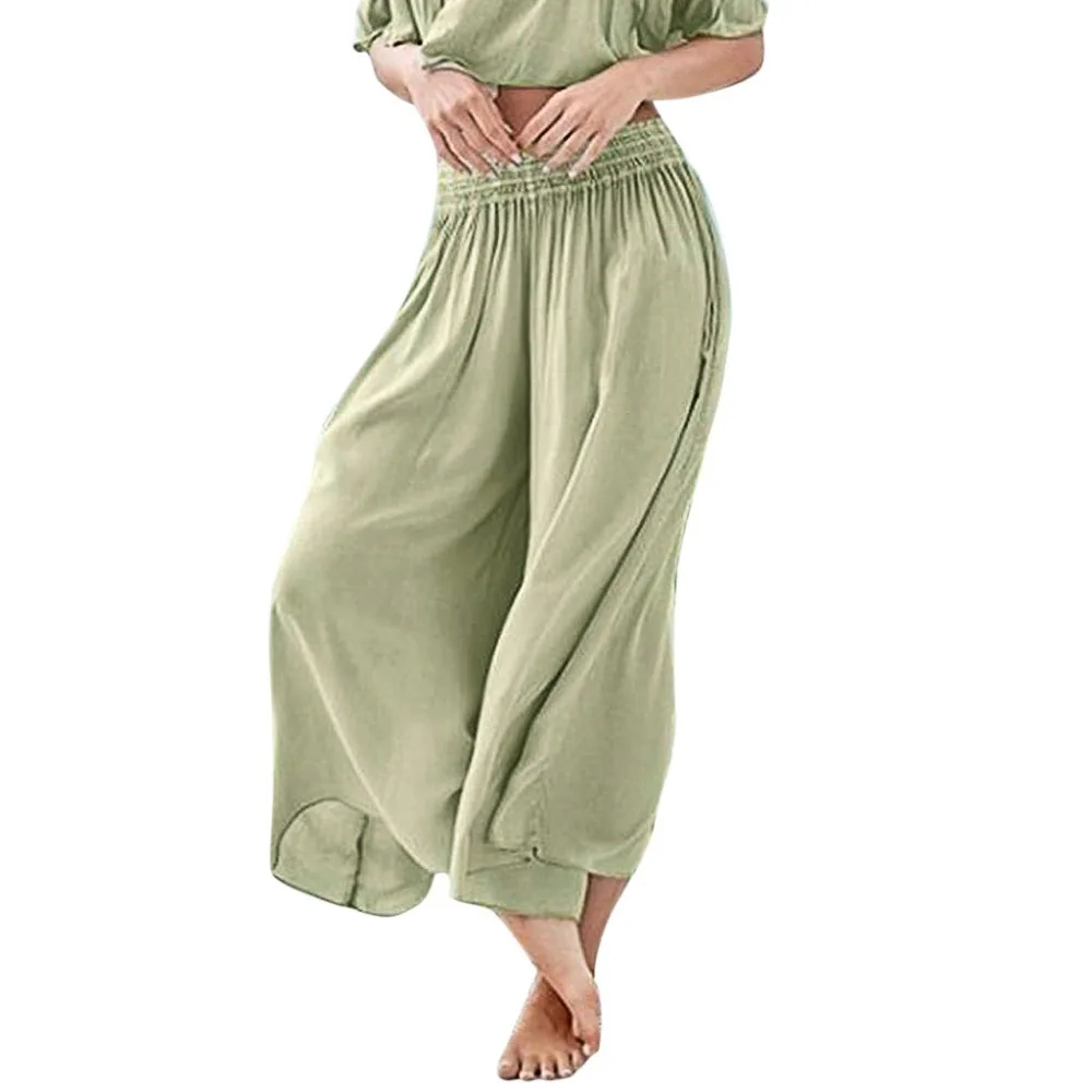

2019 Summer Women Pants High Waist Pleated Wide Leg Pants Women Solid Loose Casual Pants Ladies Ankle Length Trousers Modis BB4