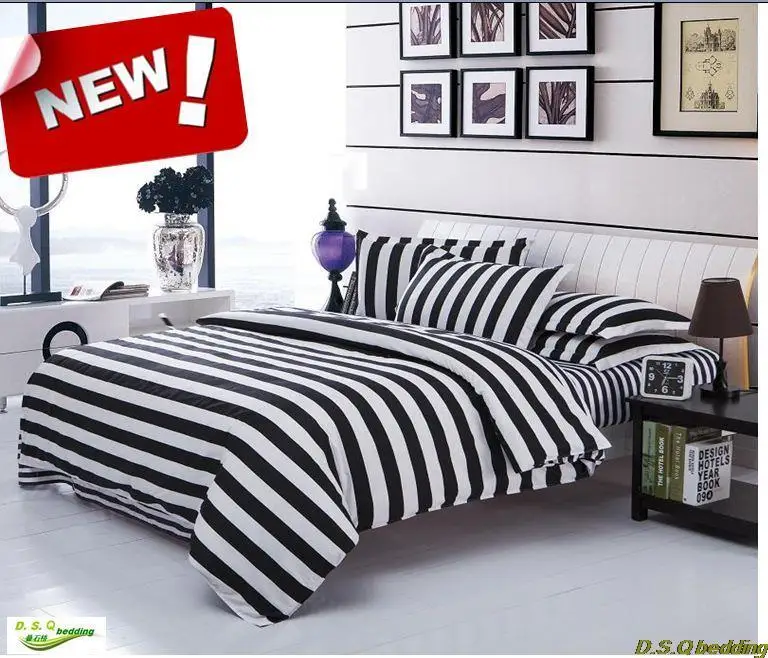 New Black White Striped Zebra King Queen Full Size Bedding Set