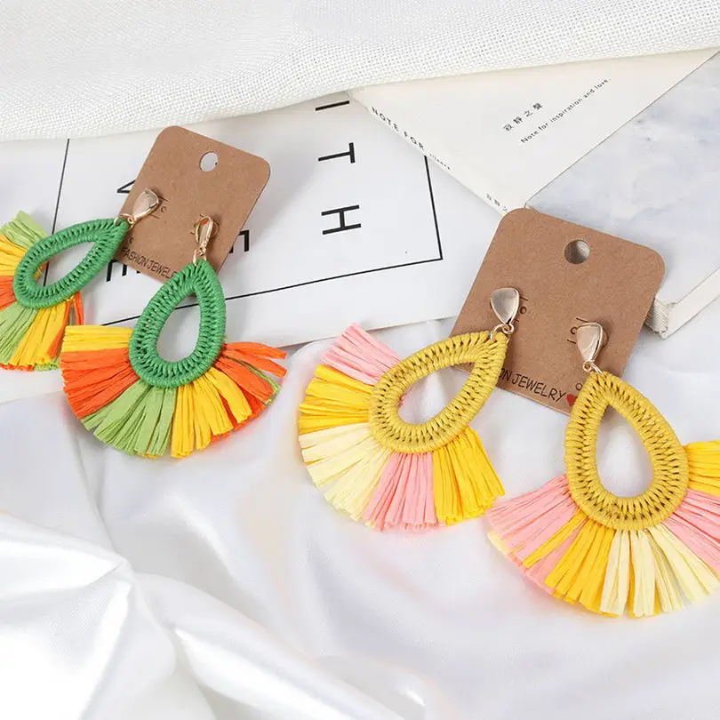 

Wax Rope Braided Waterdrop Drop Earrings Adhere Raffia Tassel Drop Earrings Trendy Gorgeous Personalized Drop Earrings foy Woman