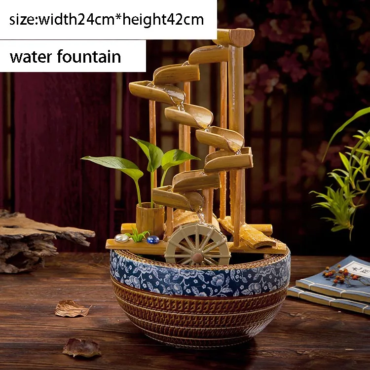 110/220V Цзиндэчжэнь Керамика фонтан воды Feng Shui колеса Бамбук водяного Винтаж аквариума дома Украшения Waterscape