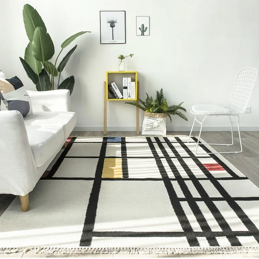 

India handmade 80% wool blending geometric office rug , big size art living room carpet , home decoration bedside floor mat