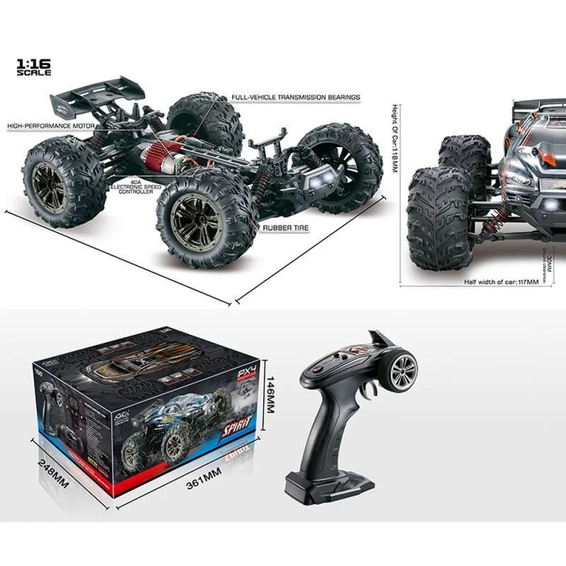 Подарок для мальчика 2,4G 4wd 40 км/ч RC Monster Truck 1/16 с пультом дистанционного управления RC Hobby Car 4x4 высокоскоростной Электрический RC автомобиль для гонок