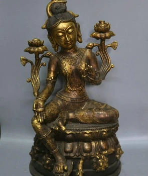 

26" China Tibet Tibetan Buddhism Bronze Green Tara Buddha Lotus Goddess Statue