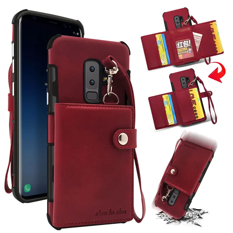 for Samsung Galaxy S9 s9 plus s9plus universal wallet luxury phone case Lanyard Plain Card Pocket Phone Cases s9+ | Мобильные