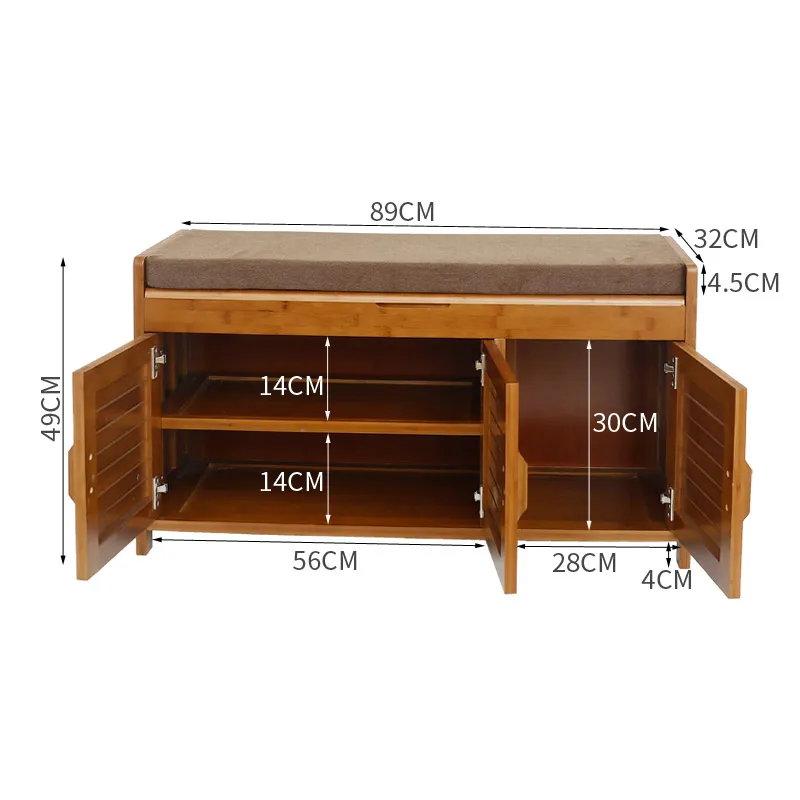 Natural Bamboo Shoe Cabinet Entryway Shoe Storage Household Shelf Shoe Bench with Cushion Bamboo Furniture Hallway Shoe Cabinet