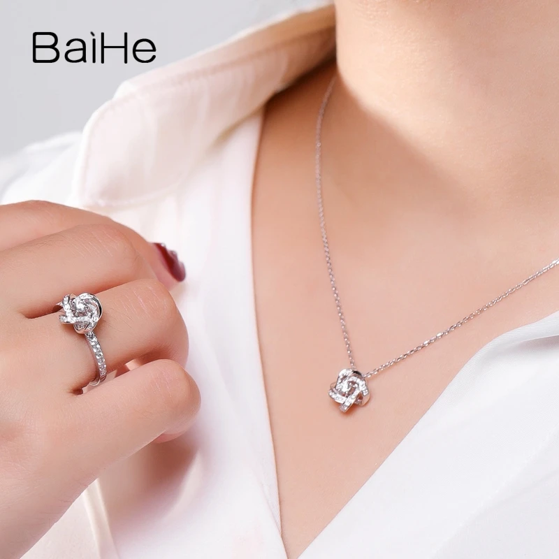 BAIHE Solid 18 K Белое Золото(AU750) Сертифицированные натуральные Алмазы обручальные женские модные ювелирные изделия Подарочные ожерелья
