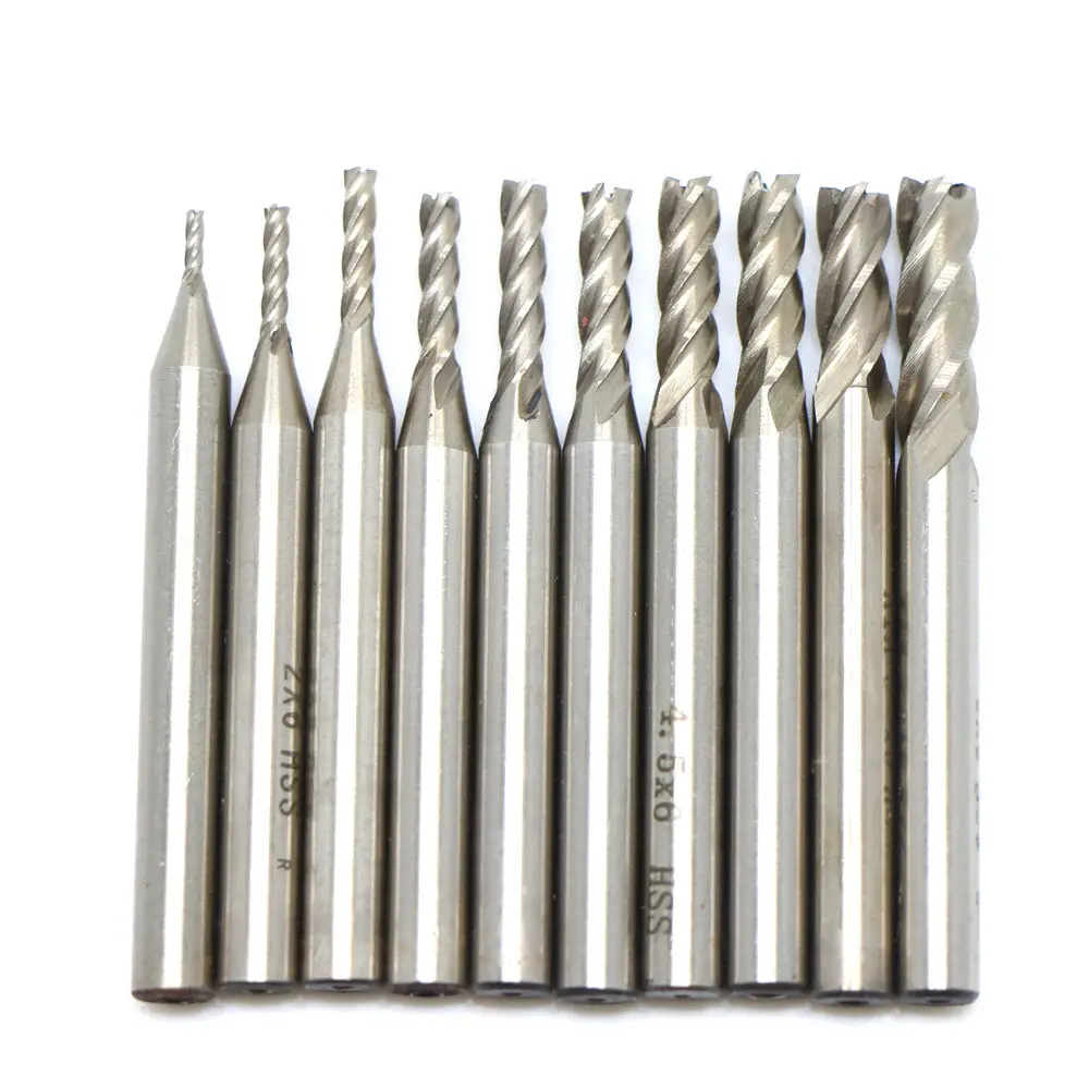 

10Pcs High speed steel 4 Flute CNC End Milling Cutter Set Tool 1.5/2/2.5/3/3.5/4/4.5/5/5.5/6mm
