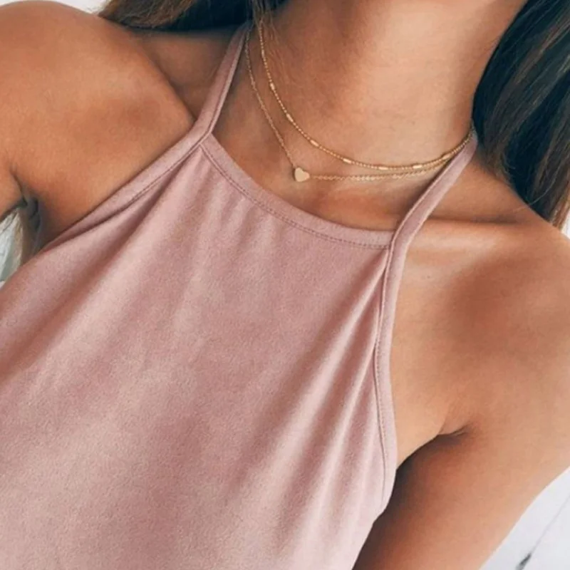 Small heart choker Necklace for women gold silver chain Small love NECKLACE PENDANT in collar Bohemian Chocker necklace jewelry - Окраска металла: two gold