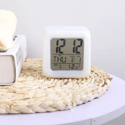 

7 Color LED Change Digital Glowing Alarm Clock Sleeping Home Bedroom White