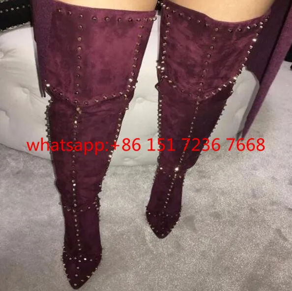Sexy Bottes Femmes Fashion Thigh High Boots Woman Heel Studded Embellished Over Knee Rivets Motorcycle Boot Shoes | Обувь