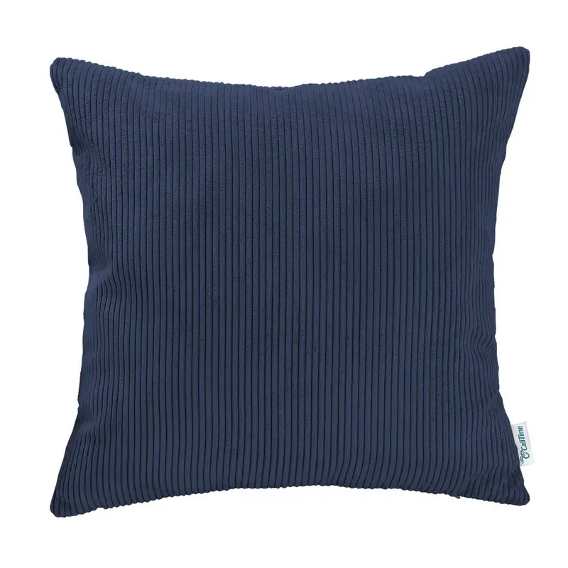 

Square CaliTime Cushion Cover Pillows Shell Corduroy Striped Super Soft Comfortable 18" X 18" (45cm X 45cm) Navy Blue