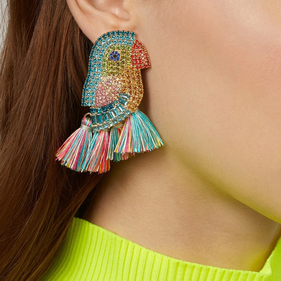 

Ladyfirsy Bohemia Bridal Rhinestone Crystal Fringed Earrings Multicolor Bird ShapedCrystal Earrings for Women Gifts Wholesale