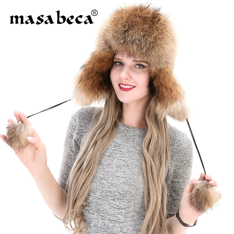 

Genuine Fur Winter Cap Women Designer Ear Muff Fashion Brand Lady Fluffy Real Fox Fur Beanies Fashion Lady Russian Ushanka Caps