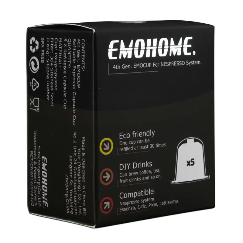 EMOHOME 5 шт. набор Эспрессо многоразового использования кофе капсулы многоразового использования пустой стручок совместим с Nespresso машины использовать в 150 раз больше