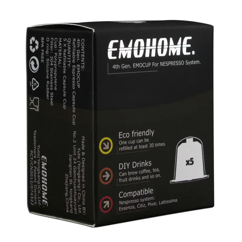 EMOHOME 5pcs a set Espresso refillable Coffee Capsules reusable empty pod compatible with Nespresso machines Use 150 times more EMOHOME 5pcs a set Espresso refillable Coffee Capsules reusable empty pod compatible with Nespresso machines Use 150 times more