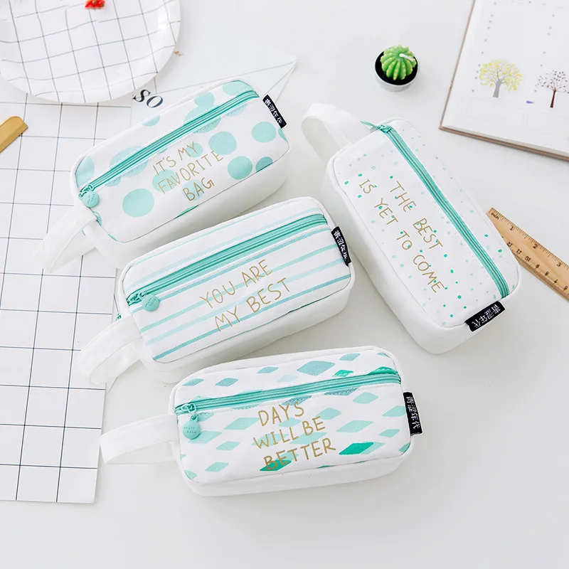 

Cute Office Green Stationery Pencil Case Canvas Pencil Bag School Stationery Supplies Fresh Gift Kid Gift Novelty Pencil Box