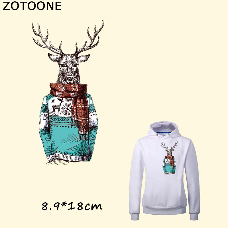

ZOTOONE Christmas Deer Iron on Transfer Patches Heat Transfer Ironing Stickers for DIY Clothes T-shirt Super Washable for Kids F