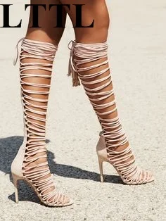 Lttl estate sandalo gladiatore stivali alti al ginocchio croce legato di  alta tacchi alti Ritagli Stivali Frange Abbellito Open Toe Tacchi Parte  tacco|boots fringe|gladiator sandals bootsboots knee high - AliExpress