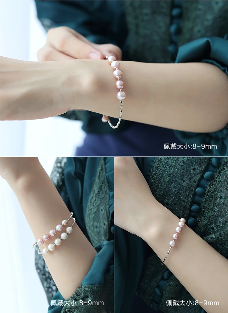 925 sterling silver tube beads pearls elastic memory bangles (24)