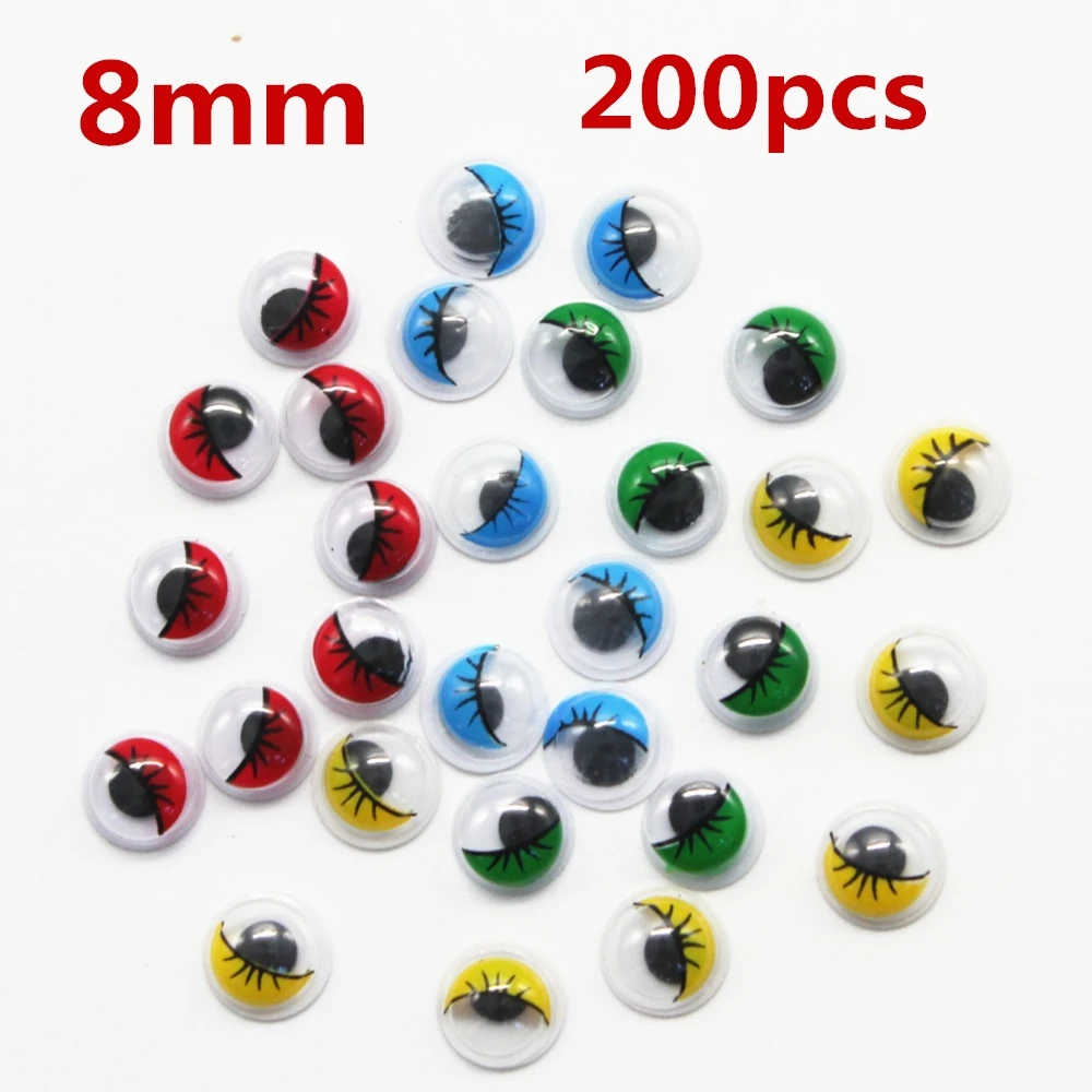 Not Self adhesive 200PCS/lot 8mm Dolls Eye With eyelashes Googly Safety
