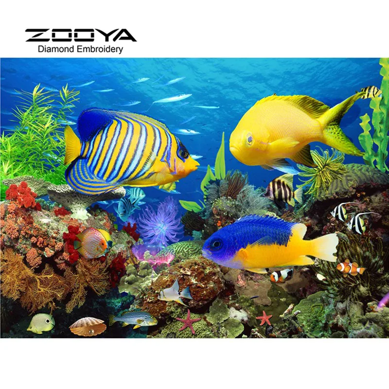 

5D DIY Diamond Painting Fish Underwater World Crystal Diamond Painting Cross Stitch Animal Needlework Home Decorative BJ1123
