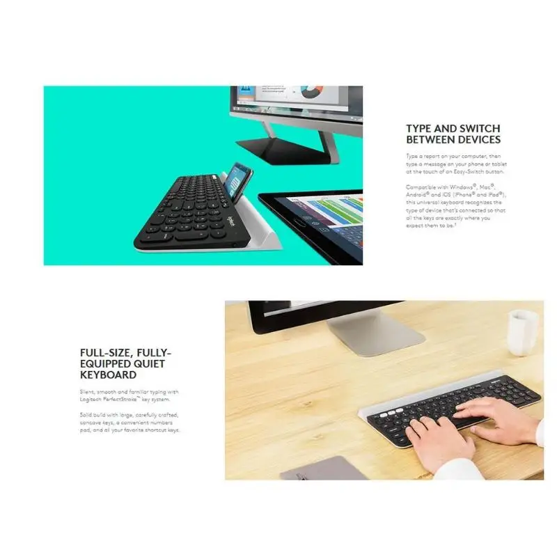 Беспроводная Bluetooth клавиатура Logitech K780 двухрежимный переключатель