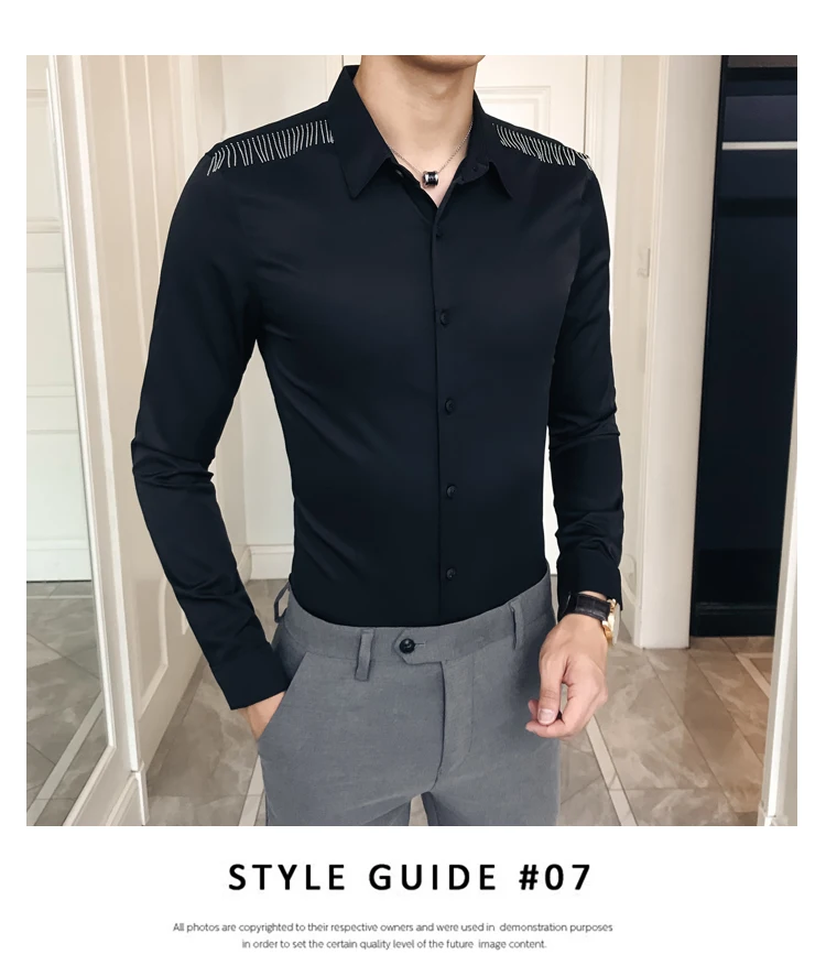 Британский стиль рубашка мужская мода Осень Slim Fit смокинг плечо кисточкой дизайн мужские платья рубашки длинный рукав Выпускной Мужской рубашка