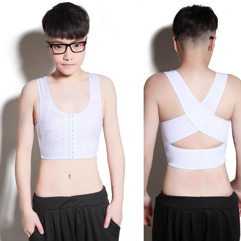 Tomboy chest binder Пряжка короткая утяжка для груди майка с изменяемым размером повседневные корректирующие Топы черно-белые короткие Корсеты тройник Супер Плоский бюстгальтер - Цвет: Белый