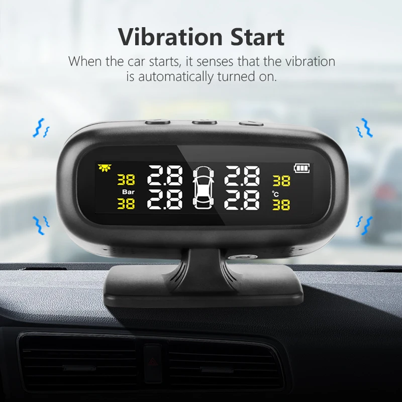 Jansite Solar TPMS Car Tire Pressure Alarm Monitor System Display Intelligent Temperature Warning with 4 sensors BAR LCD Display