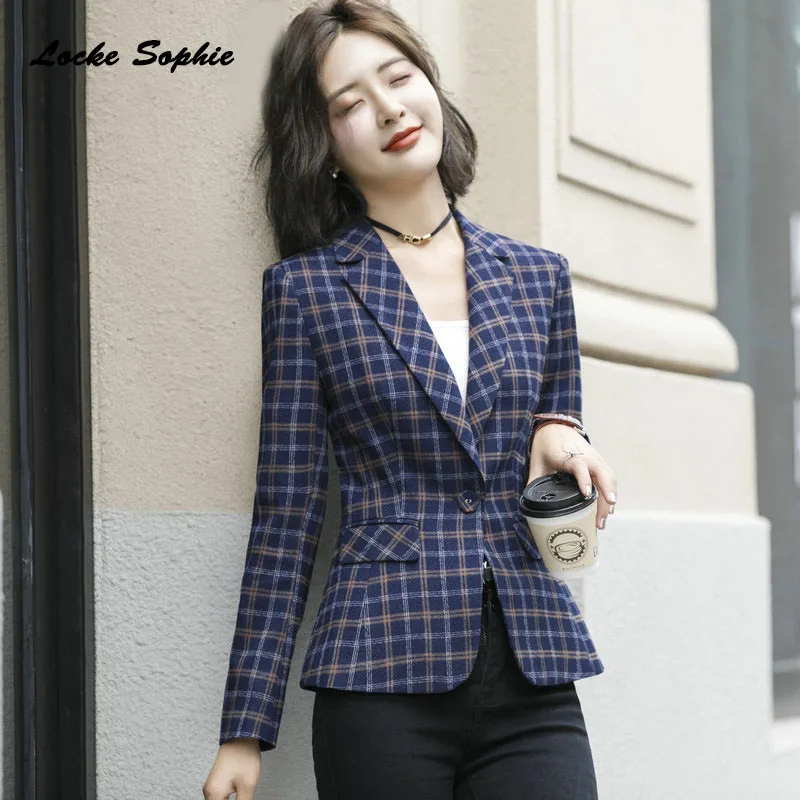 1pcs Women Plus size Slim fit Blazers coats 2019 Spring cotton blend plaid Suits jackets ladies Skinny office Blazers Suits coat 1pcs Women Plus size Slim fit Blazers coats 2019 Spring cotton blend plaid Suits jackets ladies Skinny office Blazers Suits coat