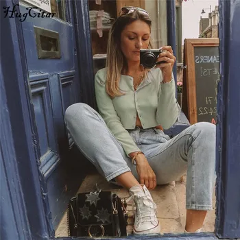 

Hugcitar long sleeve solid crop tops 2019 autumn winter women streetwear party club T-shirts