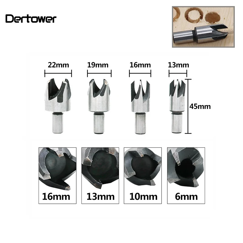 

4pcs Wood Plug Cutter Cutting Tool Woodwork Plug Cutting Drill Bit Set Claw Cork Drill 5/8 1/2 3/8 1/4 Drill Bits