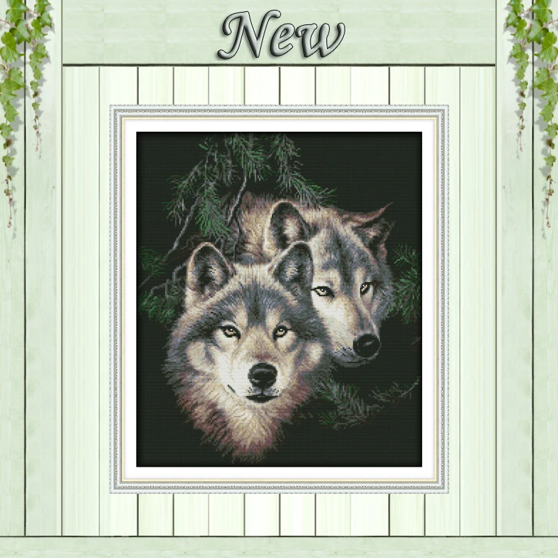 

Forest Two wolves couple decor painting counted printed on canvas DMC 14CT 11CT DIY Cross Stitch Embroidery kits Needlework Sets