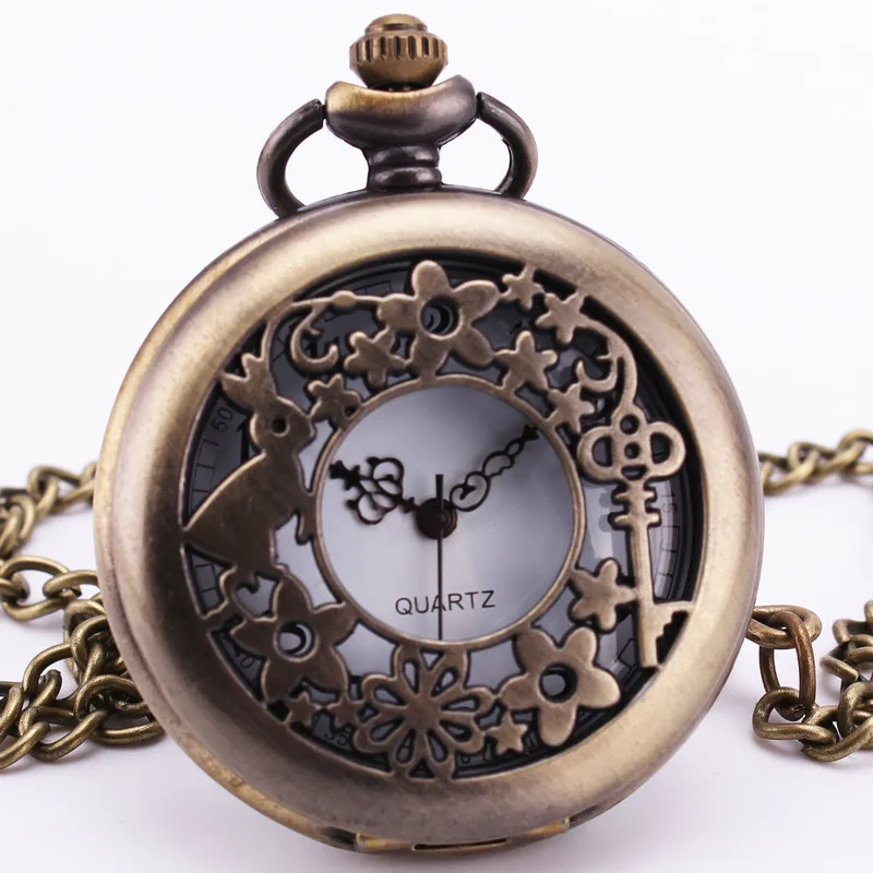 Fairy Tale Vintage Lovely Alice Wonderland Rabbit Pocket Watch Quartz Pendant Clock With Chain Necklace Girl