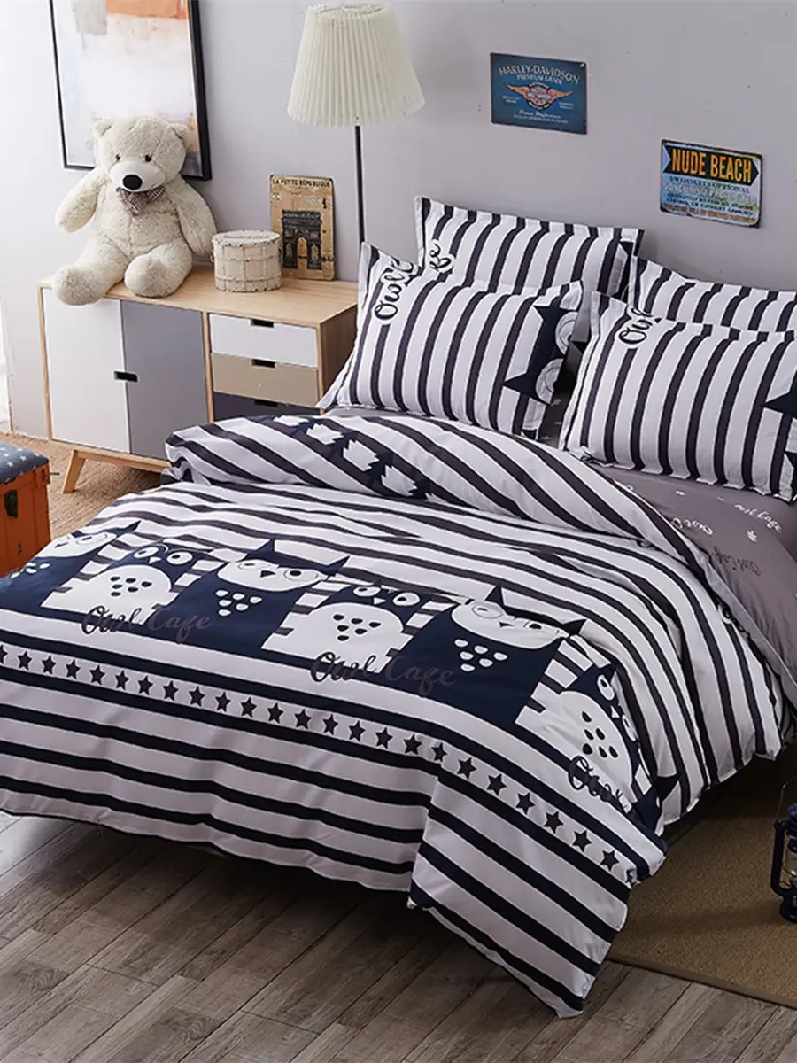 

4Pcs Bedlinens Set Cute Cartoon Animals Pattern Comfy Bed Sheet Set