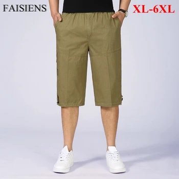 

FAISIENS Safari Style Shorts Mens Elastic Waist Large Size 5XL 6XL Yellow Army Green Pockets Small Plaid Cotton Shorts for Men