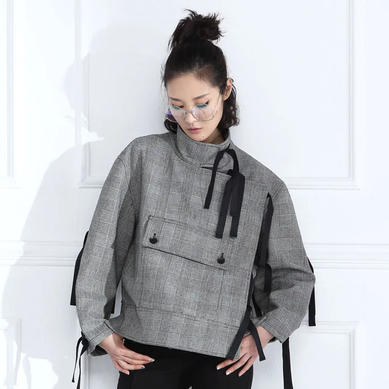 Hiver Conception Veste Cs113 Mode Manches Court Nouvelle Et Plaid Automne Femmes Manteau Longues Col 2016 Lâche À Laine Liée Arrivée Montant pTqI6r41T