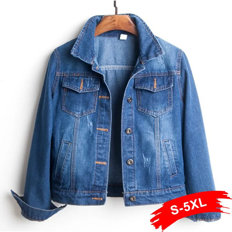 Best  Plus Size Ripped Hole Cropped Jean Jacket 4Xl 5Xl Light Blue Bomber Short Denim Jackets Jaqueta Lon