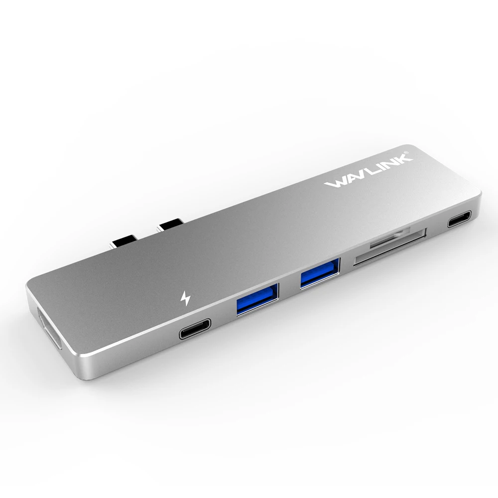 Silver Wavlink портативный usb-хаб с двумя портами USB C к HDMI адаптер 4K видео usb 3,0 концентратор Тип C 7 в 1 с TF SD слот PD для MacBook Pro - Цвет: Silver