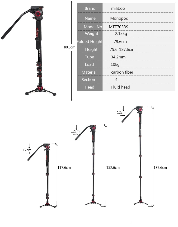 Miliboo MTT705BS как углеродное волокно портативный жидкости головка камера монопод для видеокамеры/DSLR стенд