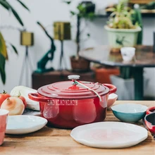 BCTJ27 Бытовая чугунная 24 см эмалированная кастрюля для приготовления пищи антипригарная тушеная суповая кастрюля утолщенная плоская основа кастрюля для индукционной плиты