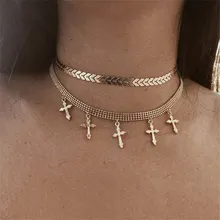 ZCHLGR Золотой цветной многослойный чокер ожерелье для женщин крест Короткая подвеска цепочка ожерелье s& Кулоны кружева Чокеры модный подарок