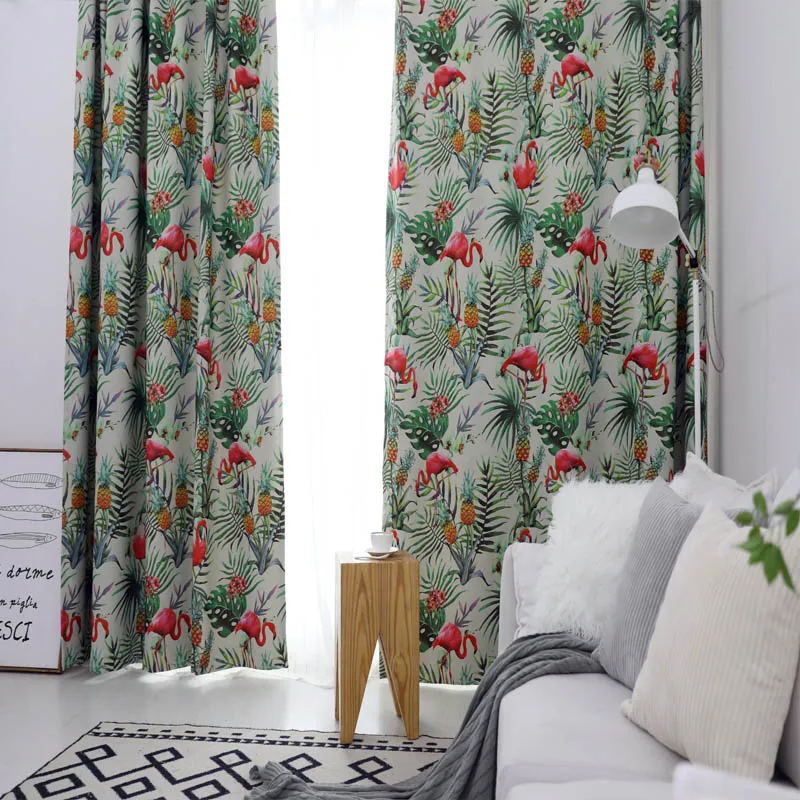 Тропические листья Фламинго плотные шторы для гостиная пастырской печатных шторы ананас ткани жалюзи Зеленый Дети