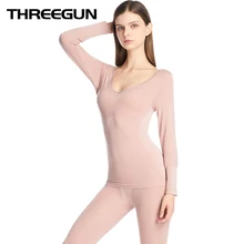 THREEGUN Для женщин пикантные комплект термобелья зима теплый, Облегающая посадка тела формочек упругой кальсоны женское термобелье костюм Roupa Termica
