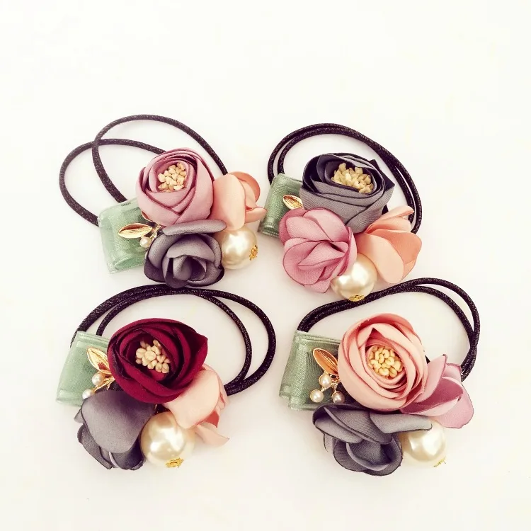 Fashion Pearl Hair Rope Girls Flower Hair Ties Girls New Korean