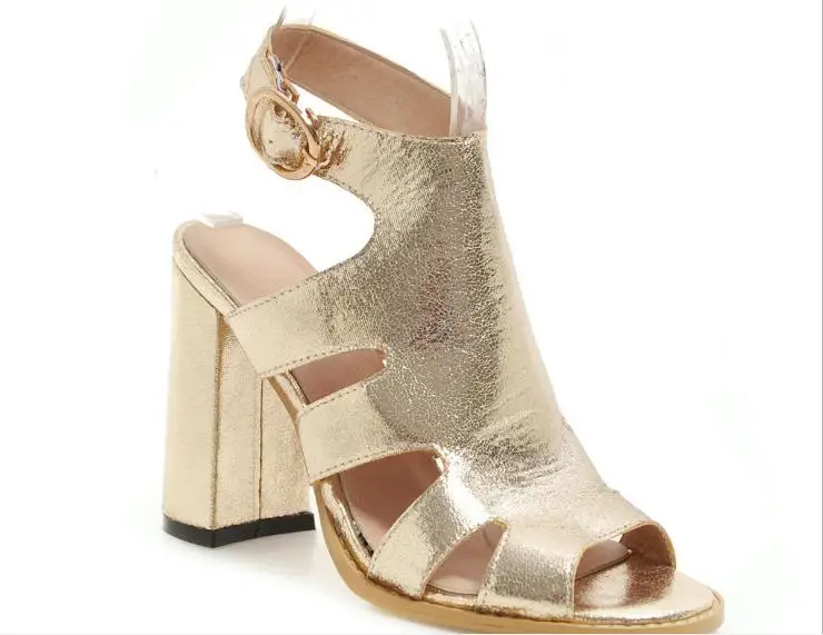 

2019 summer new fashion high heel thick with hollow super large size 40-48 hollow buckle sandals