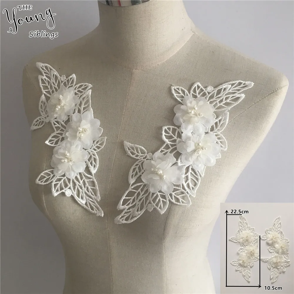 

New arrive White Embroidery Hollow out Lace Collar ABS pearl DIY Trim Neckline Fabric Clothing Accessory Supplies A pair of sale