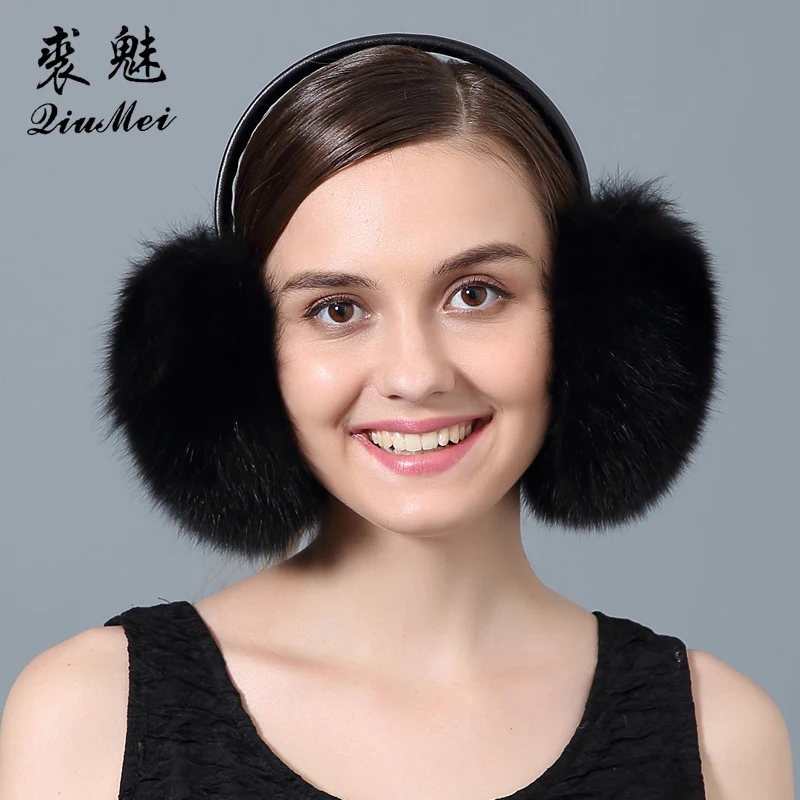 Женские наушники из лисьего меха Новинка 2017 теплые с помпоном натурального милые