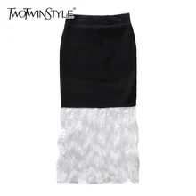 TWOTWINSTYLE Лоскутная юбка Женская эластичная высокая Талия Bodycon Ruched midi Юбки Женские Весенняя Модная элегантная одежда