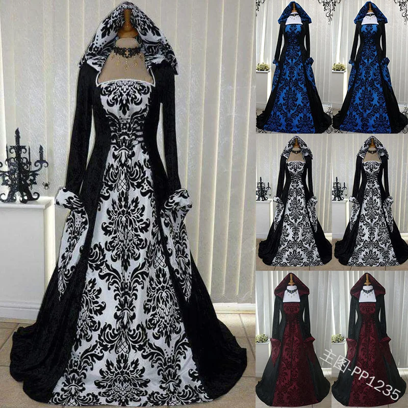 Halloween Costume Wicca Witch Medieval Dress Women Adult Plus Size